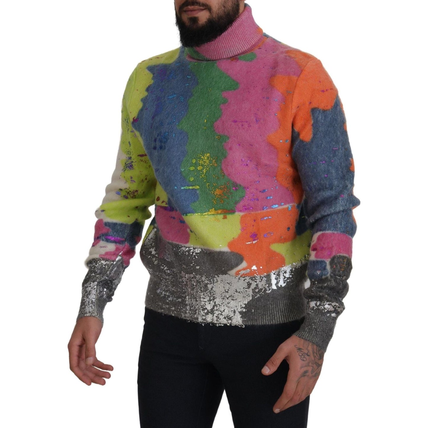 Dolce & Gabbana Multicolor Turtleneck TV Motive Sweater Dolce & Gabbana Dark Slate Gray