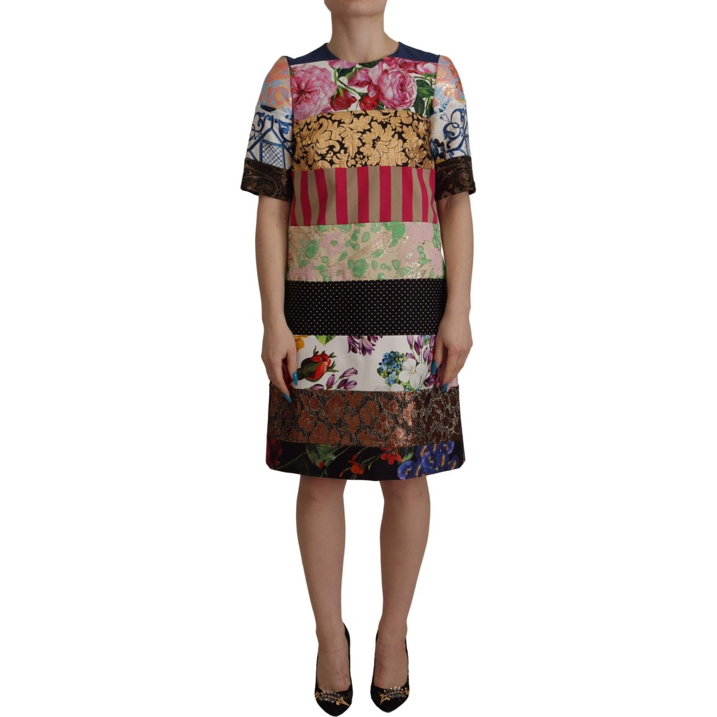 Dolce & Gabbana Patchwork Sheath Mini Dress - Multicolor Elegance Dolce & Gabbana Dim Gray