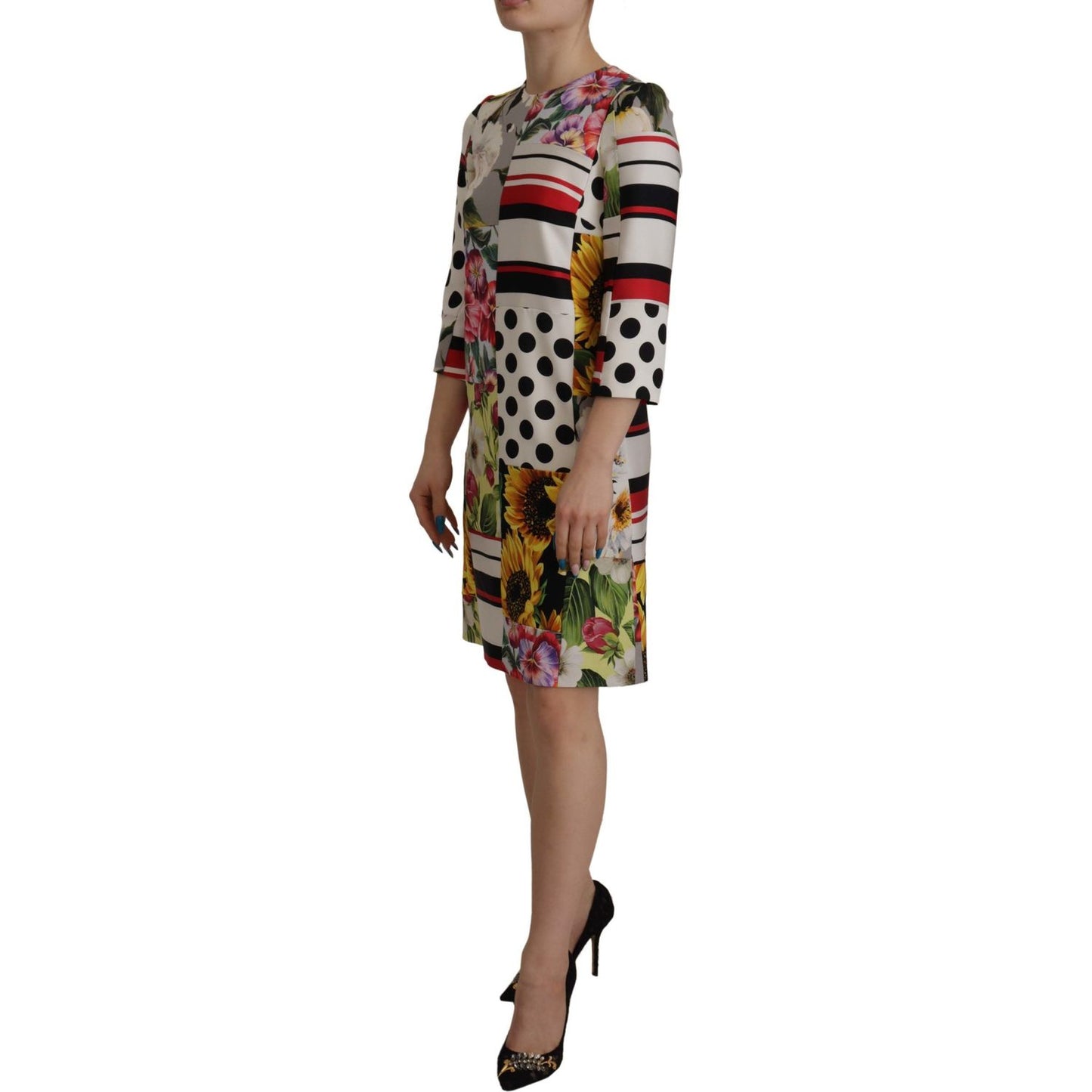 Dolce & Gabbana Multicolor Patchwork Charmeuse Sheath Dress Dolce & Gabbana Dim Gray