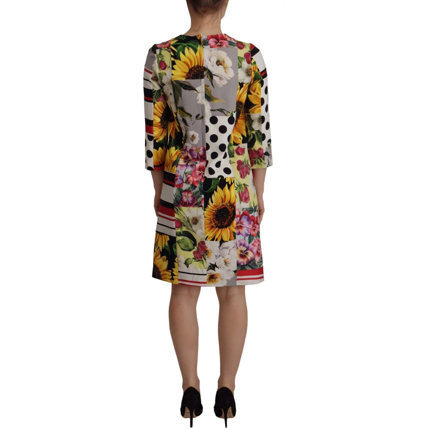 Dolce & Gabbana Multicolor Patchwork Charmeuse Sheath Dress Dolce & Gabbana Dim Gray