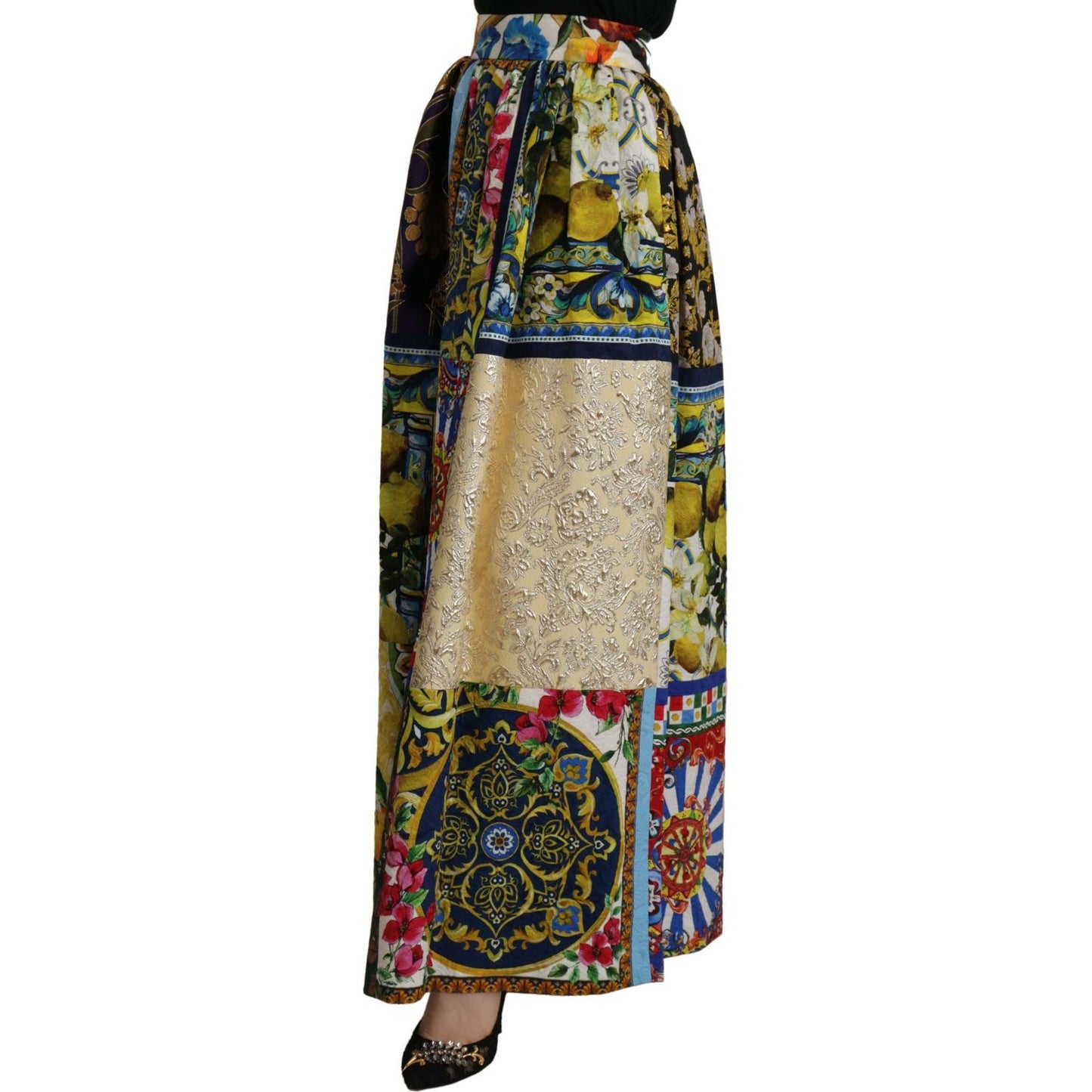 Dolce & Gabbana High Waist Maxi Skirt with Sicilian Patterns Dolce & Gabbana Dark Slate Gray