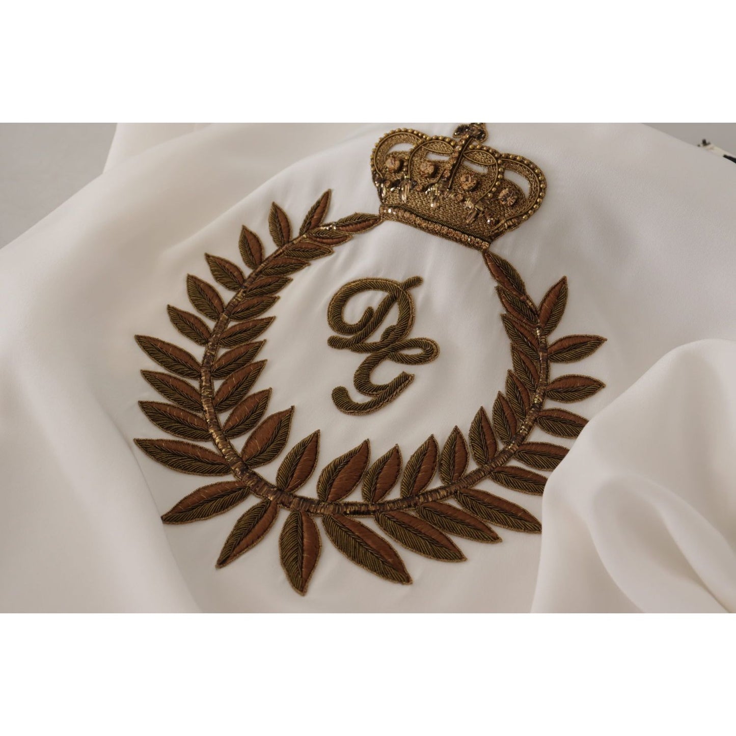 Dolce & Gabbana Elegant Silk Blouse with Gold Crown Embroidery Dolce & Gabbana Dark Gray