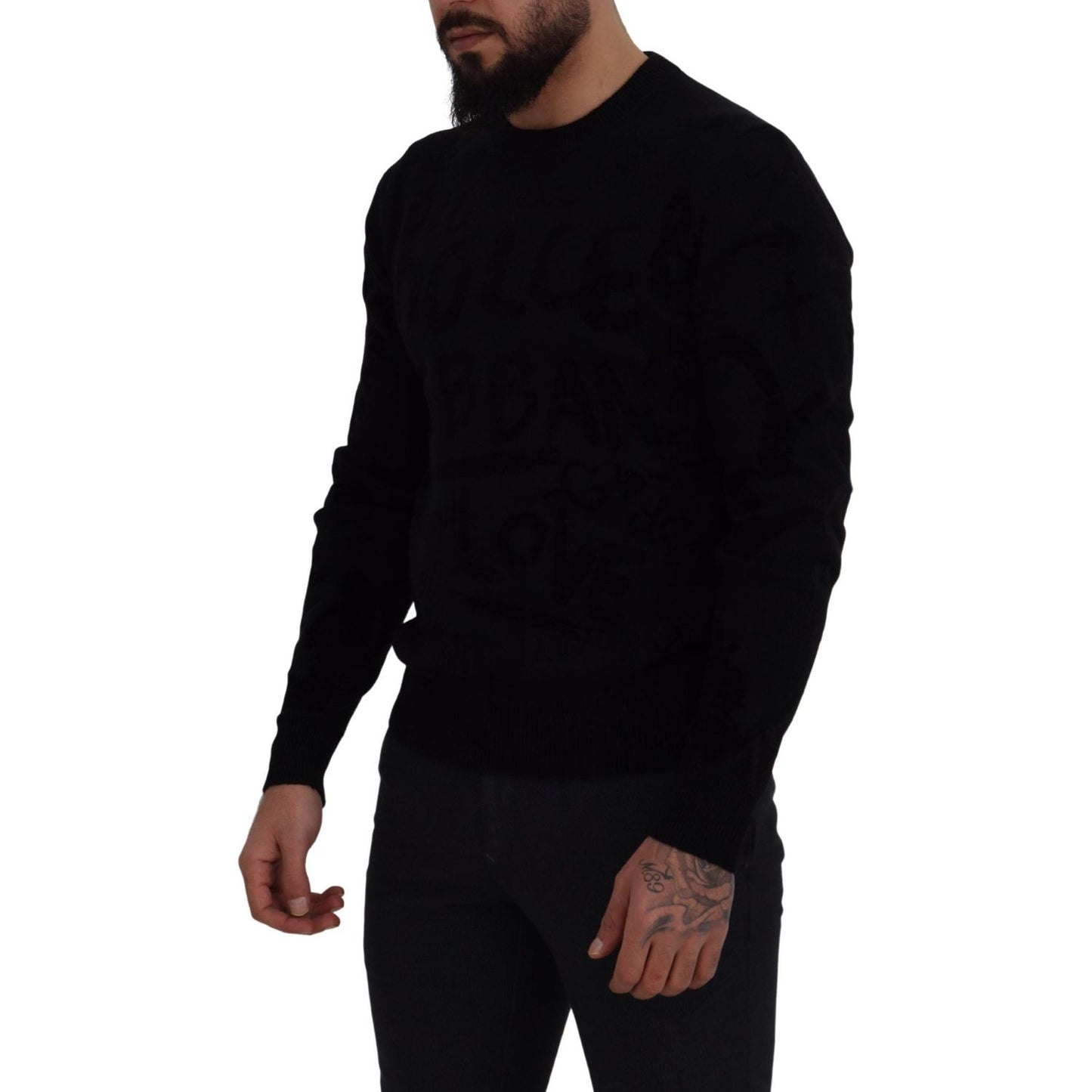 Dolce & Gabbana Elegant Black Logo Wool Sweater Dolce & Gabbana Black