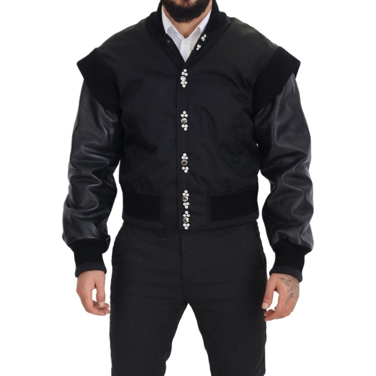 Dolce & Gabbana Elegant Black Crystal-Embellished Bomber Jacket Dolce & Gabbana Black