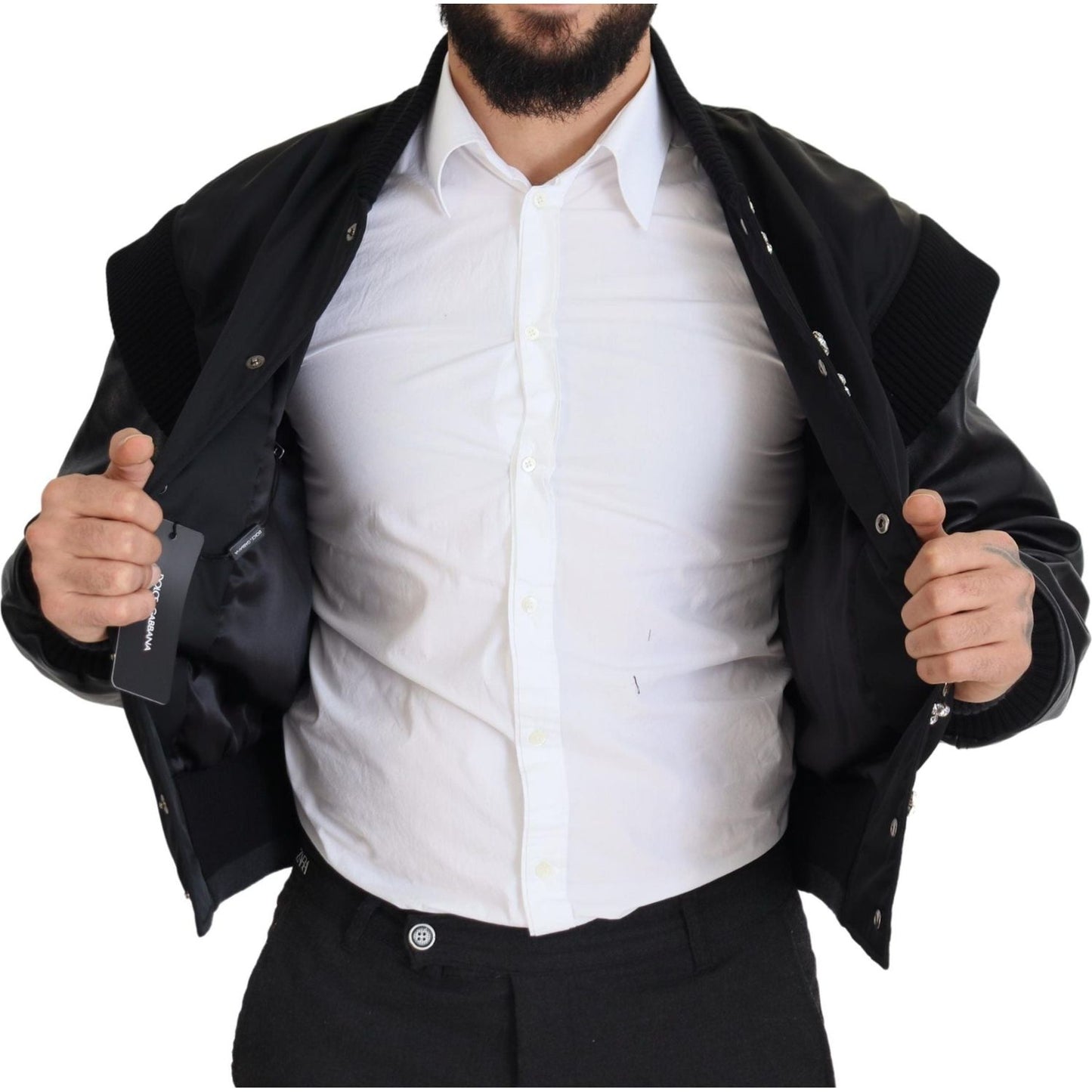 Dolce & Gabbana Elegant Black Crystal-Embellished Bomber Jacket Dolce & Gabbana Dark Slate Gray