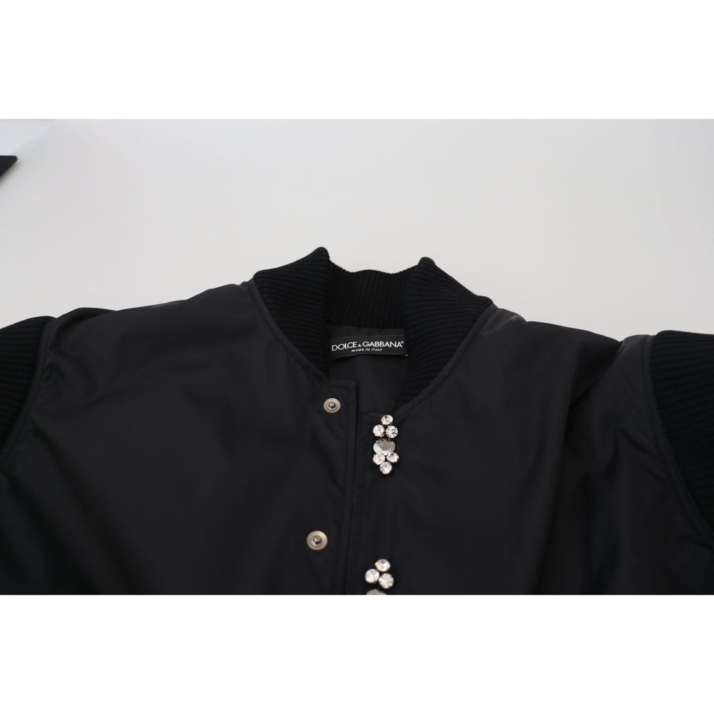 Dolce & Gabbana Elegant Black Crystal-Embellished Bomber Jacket Dolce & Gabbana Black