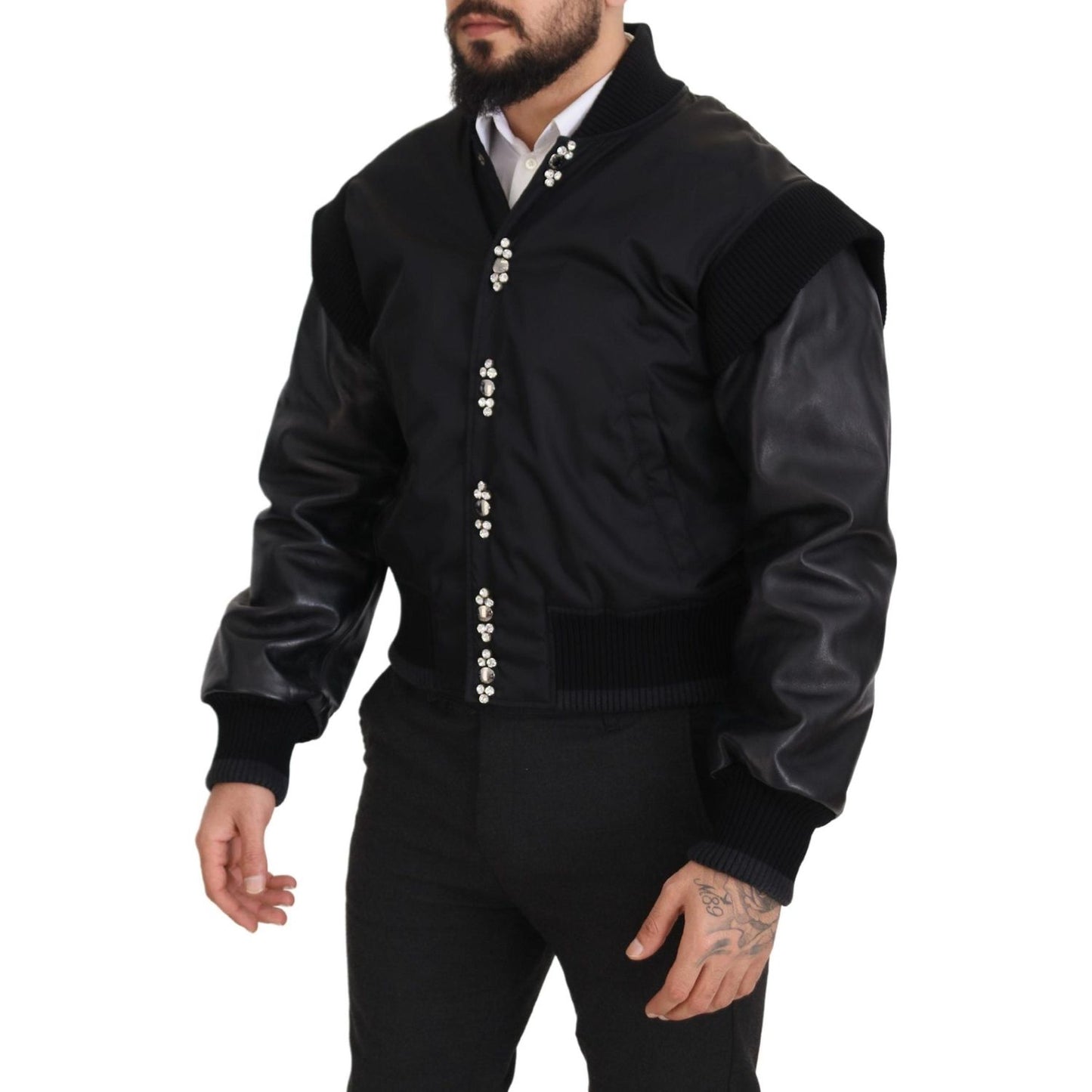 Dolce & Gabbana Elegant Black Crystal-Embellished Bomber Jacket Dolce & Gabbana Black