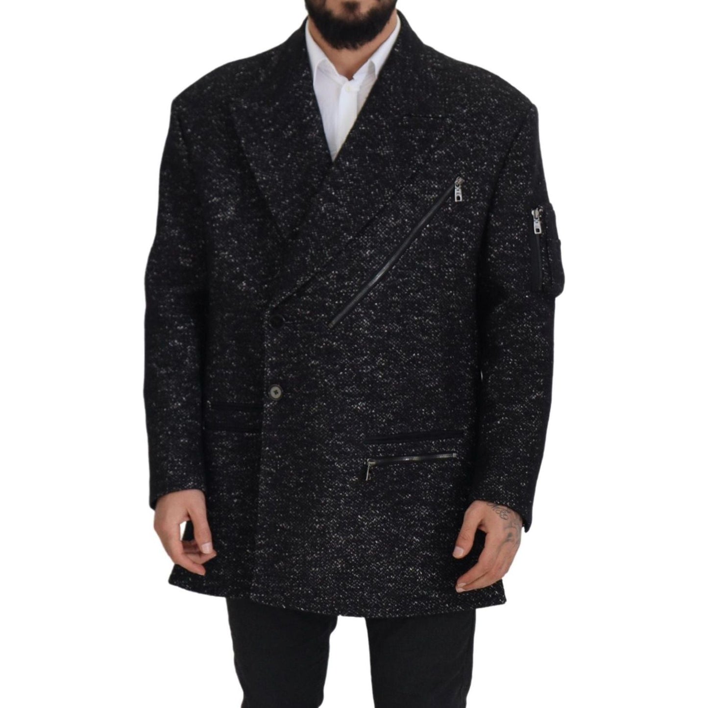 Dolce & Gabbana Sleek Patterned Wool Double Breasted Jacket Dolce & Gabbana Black