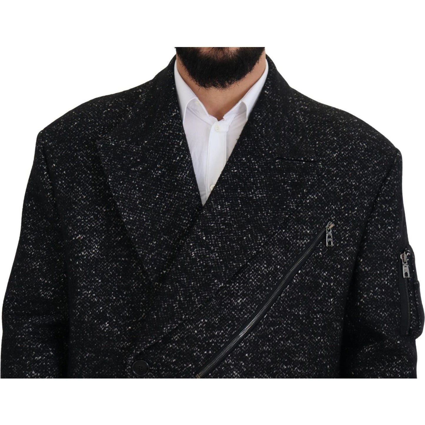 Dolce & Gabbana Sleek Patterned Wool Double Breasted Jacket Dolce & Gabbana Black