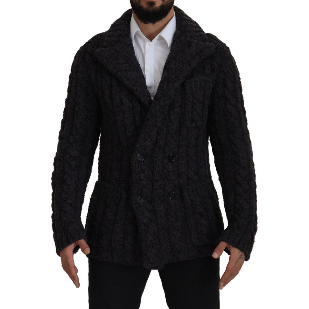 Dolce & Gabbana Black Wool Knit Double Breasted Coat Jacket JKT3413-46