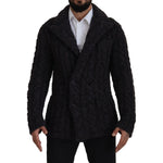 Dolce & Gabbana Black Wool Knit Double Breasted Coat Jacket JKT3413-46