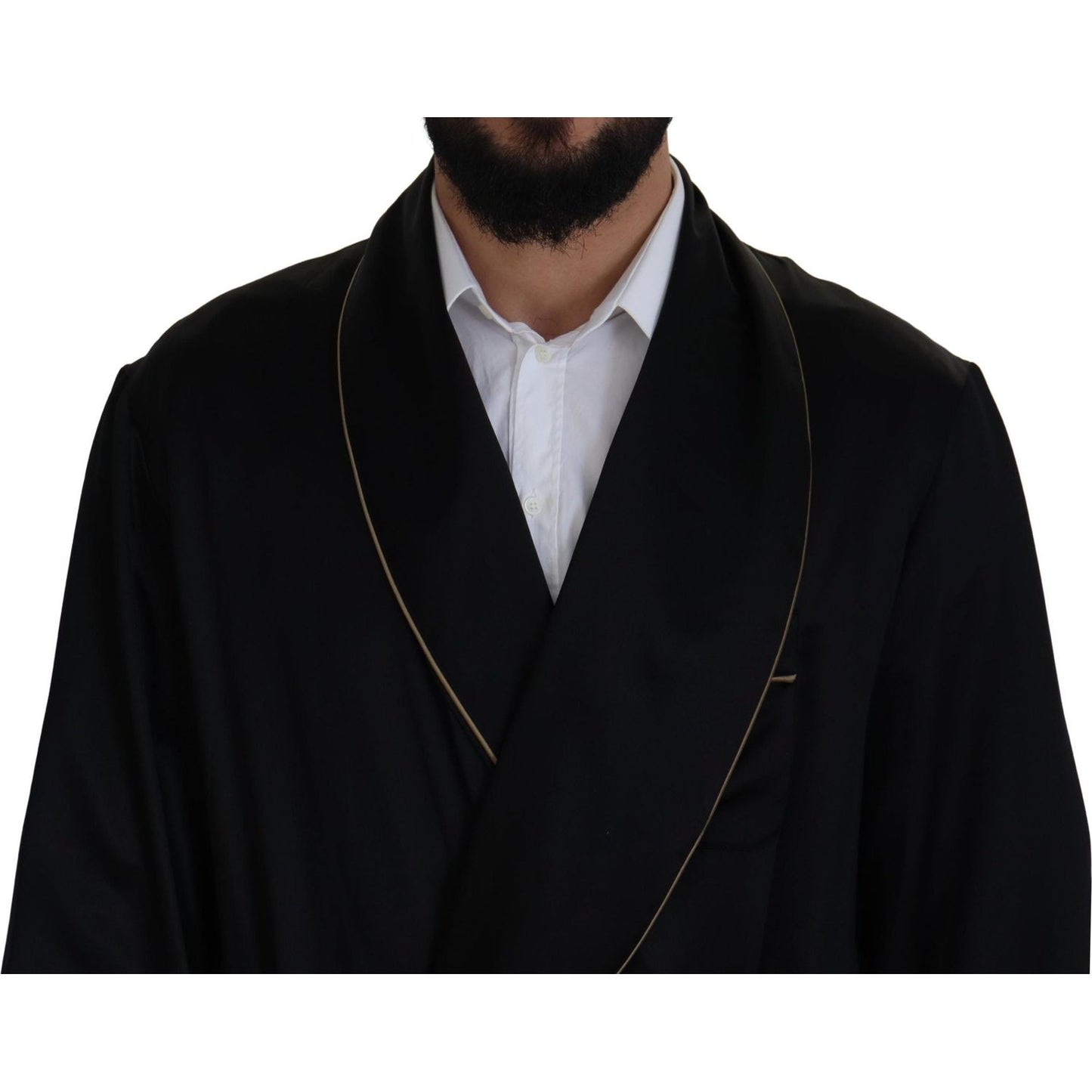 Dolce & Gabbana Elegant Black Silk Long Robe Coat Dolce & Gabbana Black