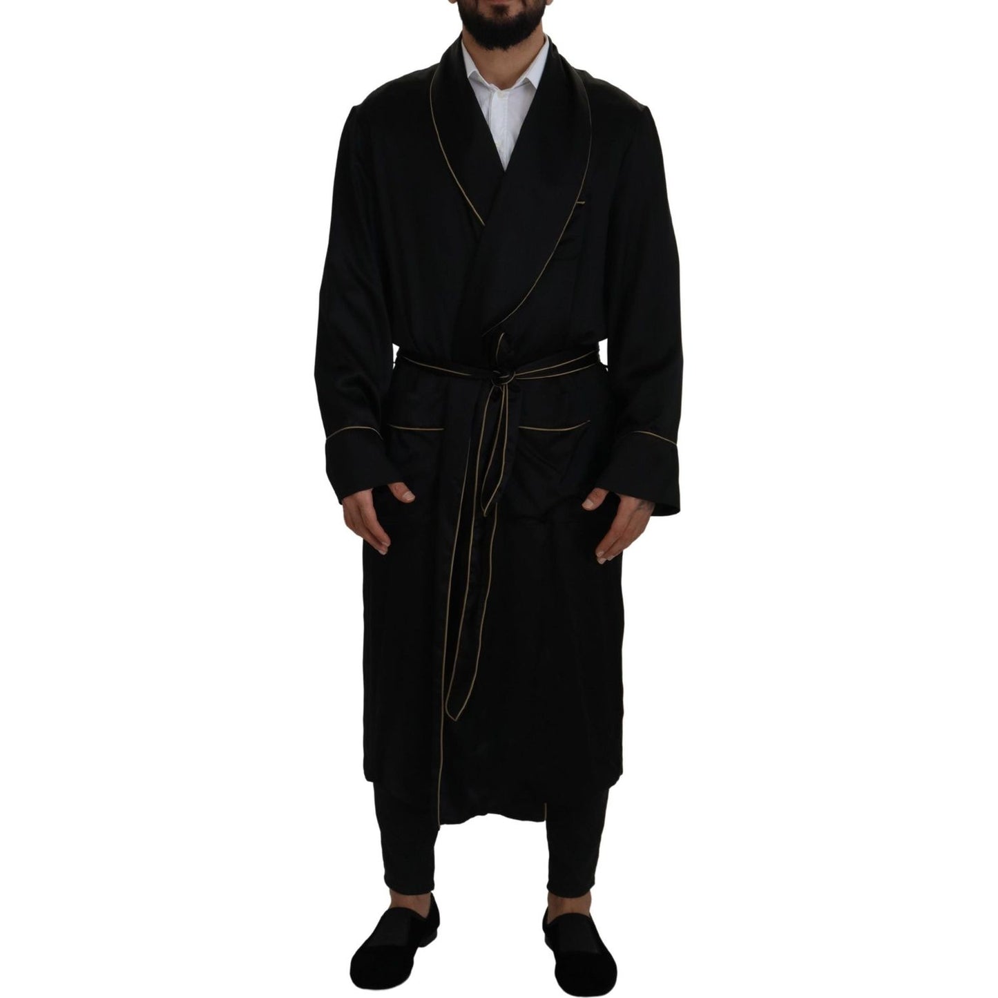 Dolce & Gabbana Elegant Black Silk Long Robe Coat Dolce & Gabbana Black
