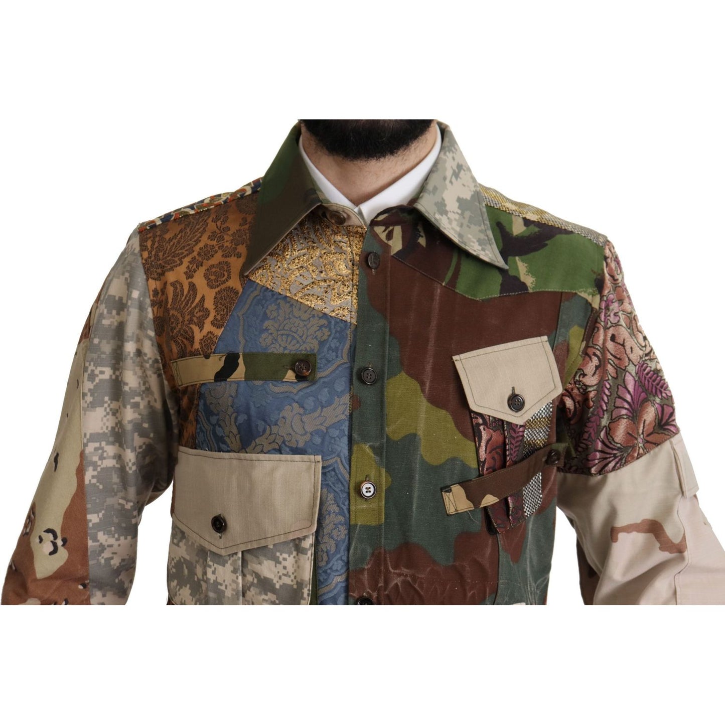 Dolce & Gabbana Patchwork Camouflage Casual Shirt Dolce & Gabbana Dark Slate Gray