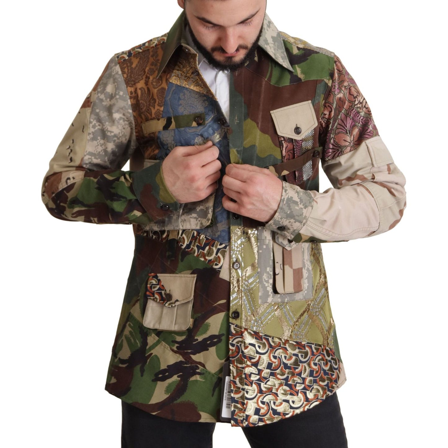 Dolce & Gabbana Patchwork Camouflage Casual Shirt Dolce & Gabbana Dark Slate Gray