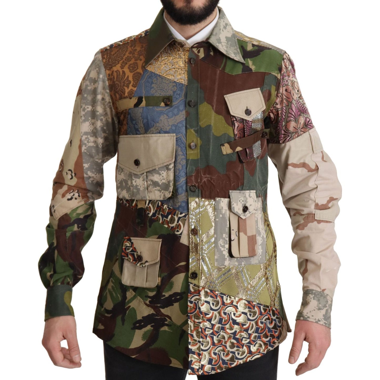 Dolce & Gabbana Patchwork Camouflage Casual Shirt Dolce & Gabbana Dark Olive Green