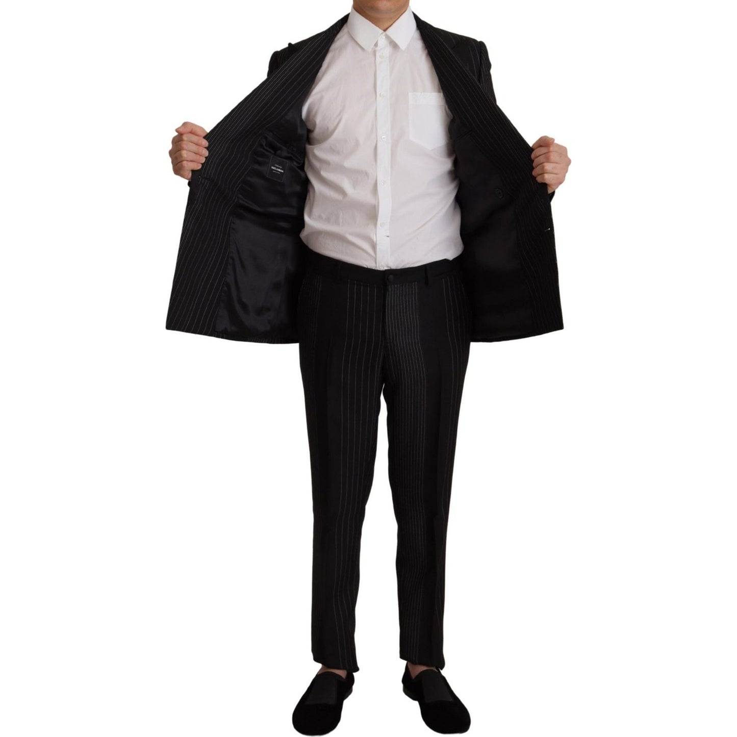 Dolce & Gabbana Elegant Black Striped Slim Fit Two-Piece Suit Dolce & Gabbana Black