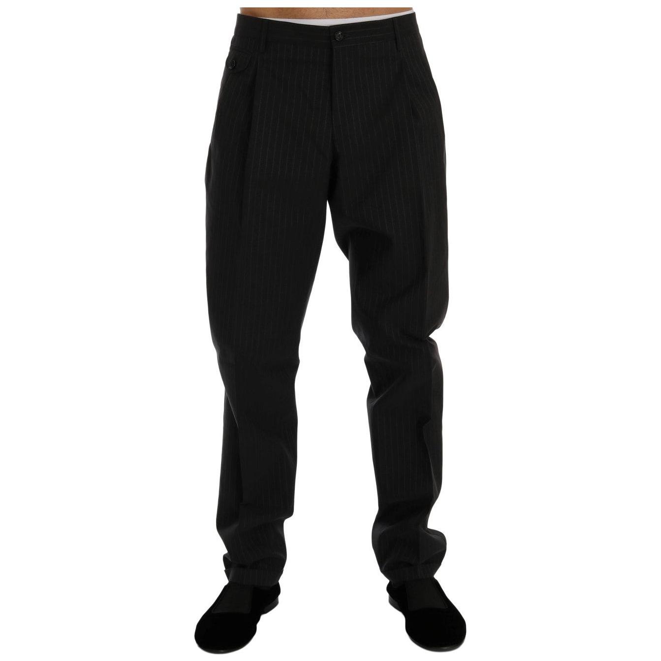 Dolce & Gabbana Elegant Striped Straight Fit Dress Trousers Dolce & Gabbana Black
