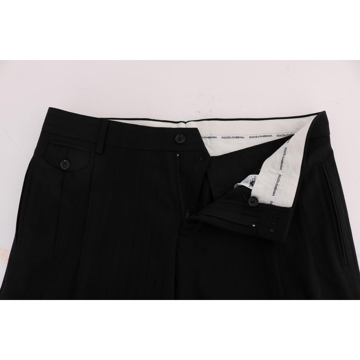 Dolce & Gabbana Elegant Black Striped Straight Fit Dress Pants Dolce & Gabbana Black