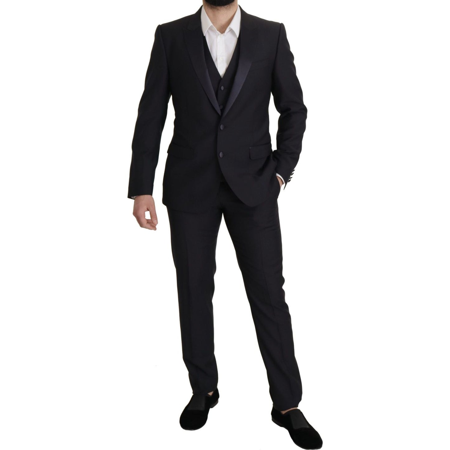 Dolce & Gabbana Elegant Black Three-Piece Wool Blend Suit Dolce & Gabbana Black