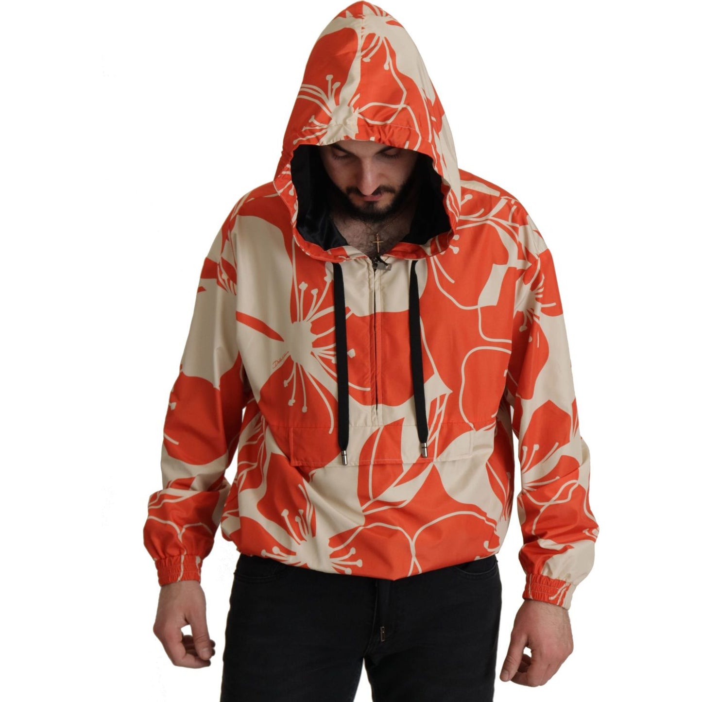 Dolce & Gabbana Elegant Floral Zip Hooded Sweater Dolce & Gabbana Sienna