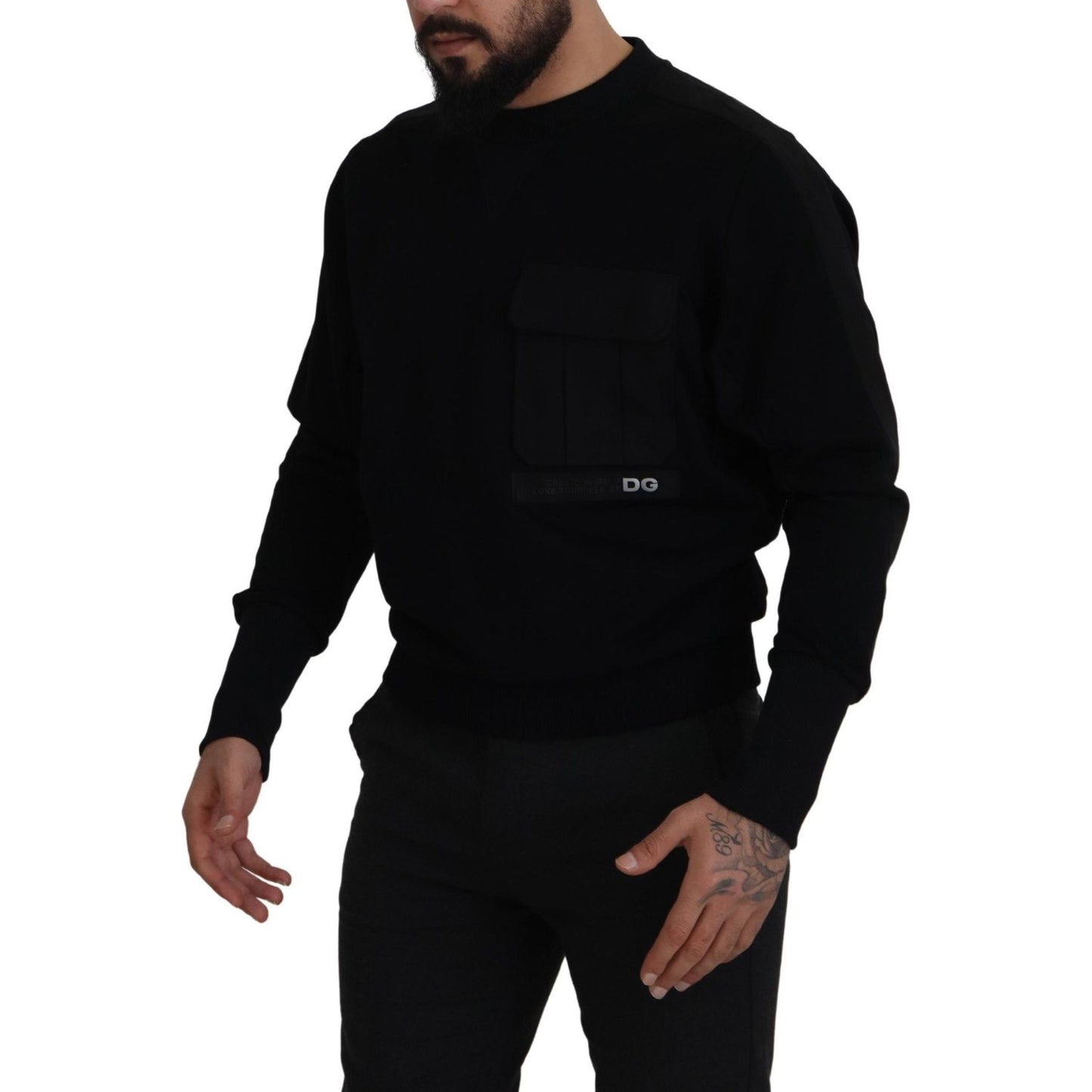 Dolce & Gabbana Elegant Crewneck Cotton Blend Sweater Dolce & Gabbana Black