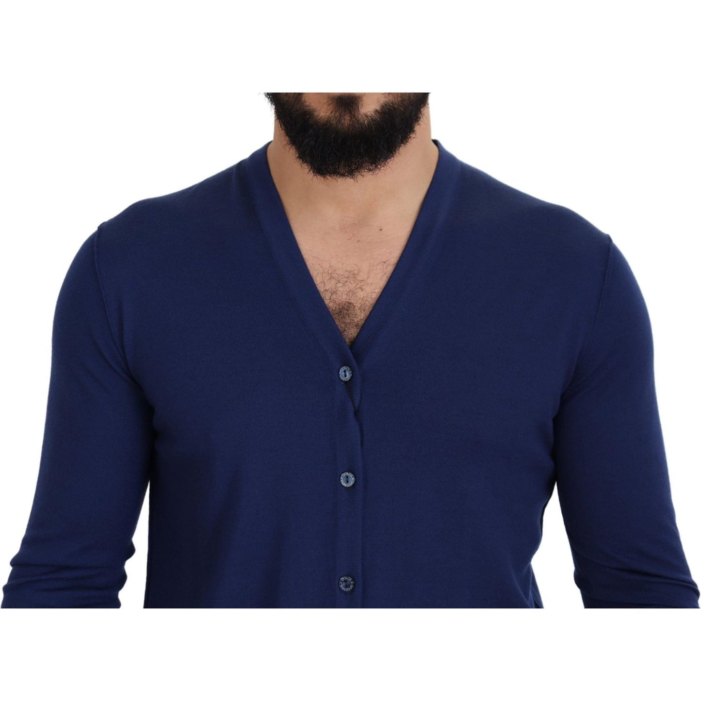 Dolce & Gabbana Elegant Virgin Wool Blue Cardigan Sweater Dolce & Gabbana Midnight Blue