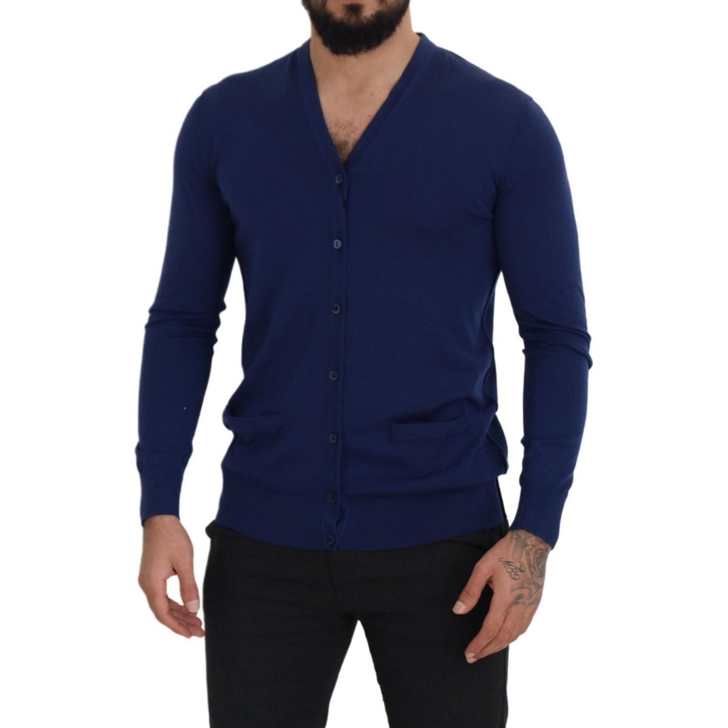 Dolce & Gabbana Elegant Virgin Wool Blue Cardigan Sweater Dolce & Gabbana Midnight Blue