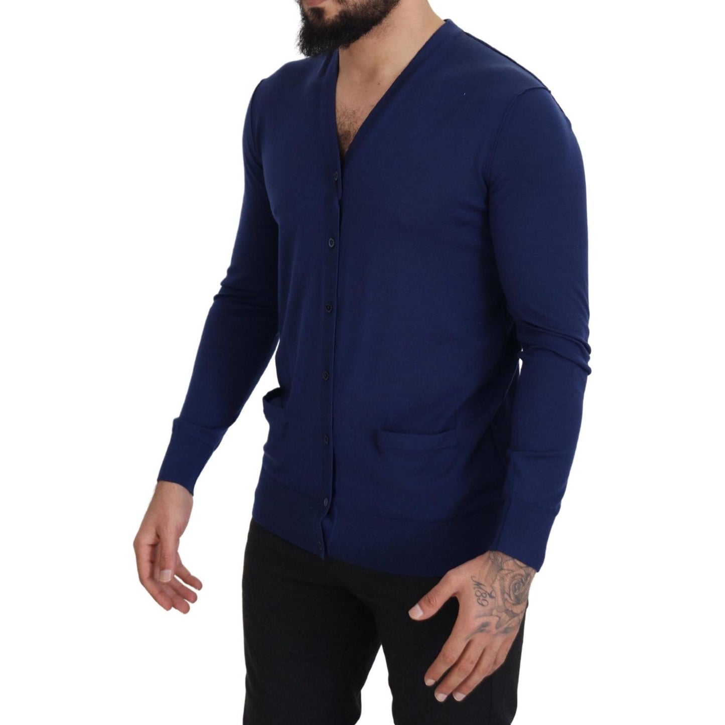 Dolce & Gabbana Elegant Virgin Wool Blue Cardigan Sweater Dolce & Gabbana Dark Slate Gray