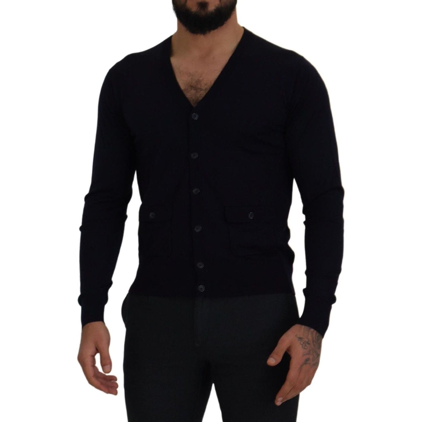 Dolce & Gabbana Elegant Virgin Wool Cardigan Sweater in Blue Dolce & Gabbana Black