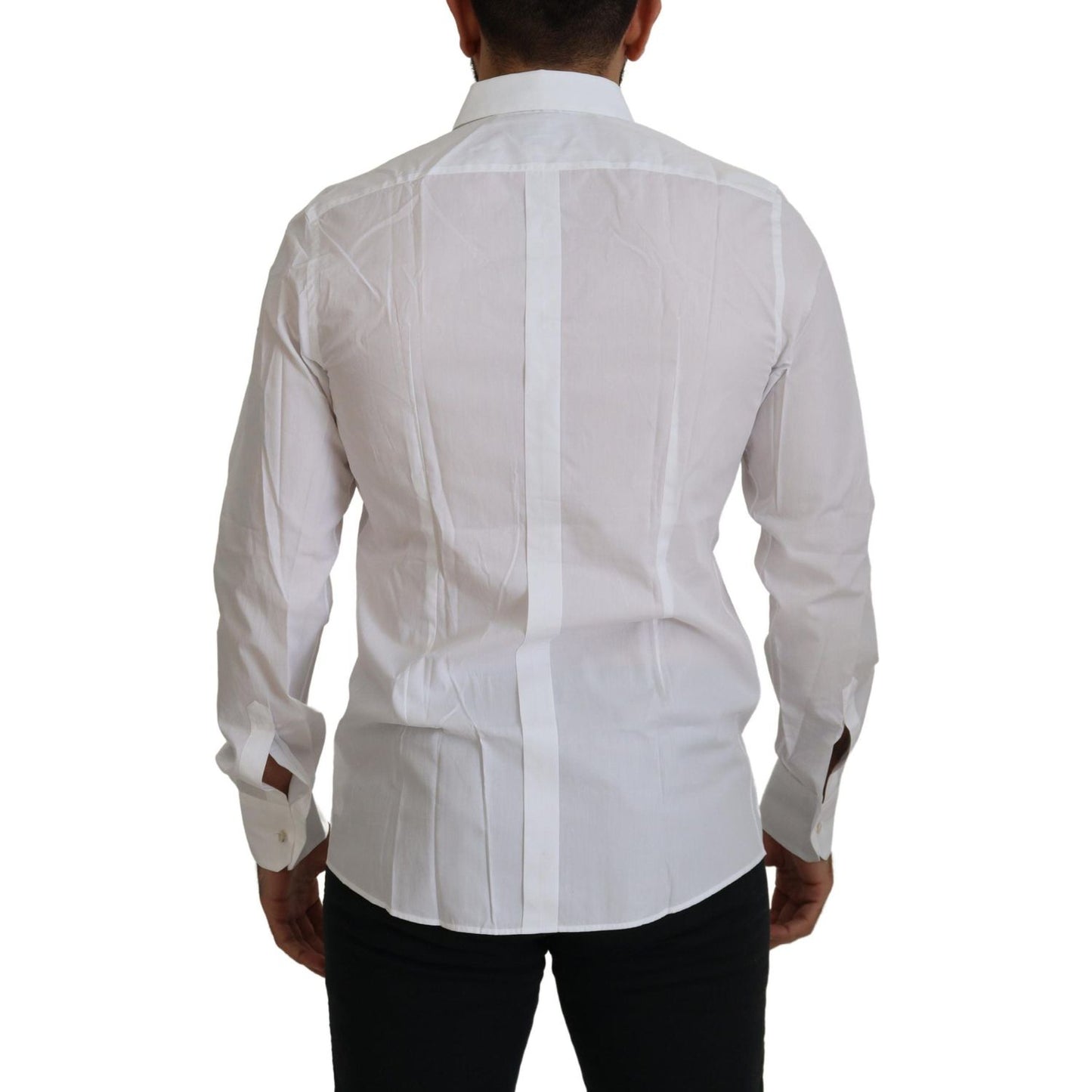 Dolce & Gabbana Elegant White Peacock Feather Dress Shirt Dolce & Gabbana Gray