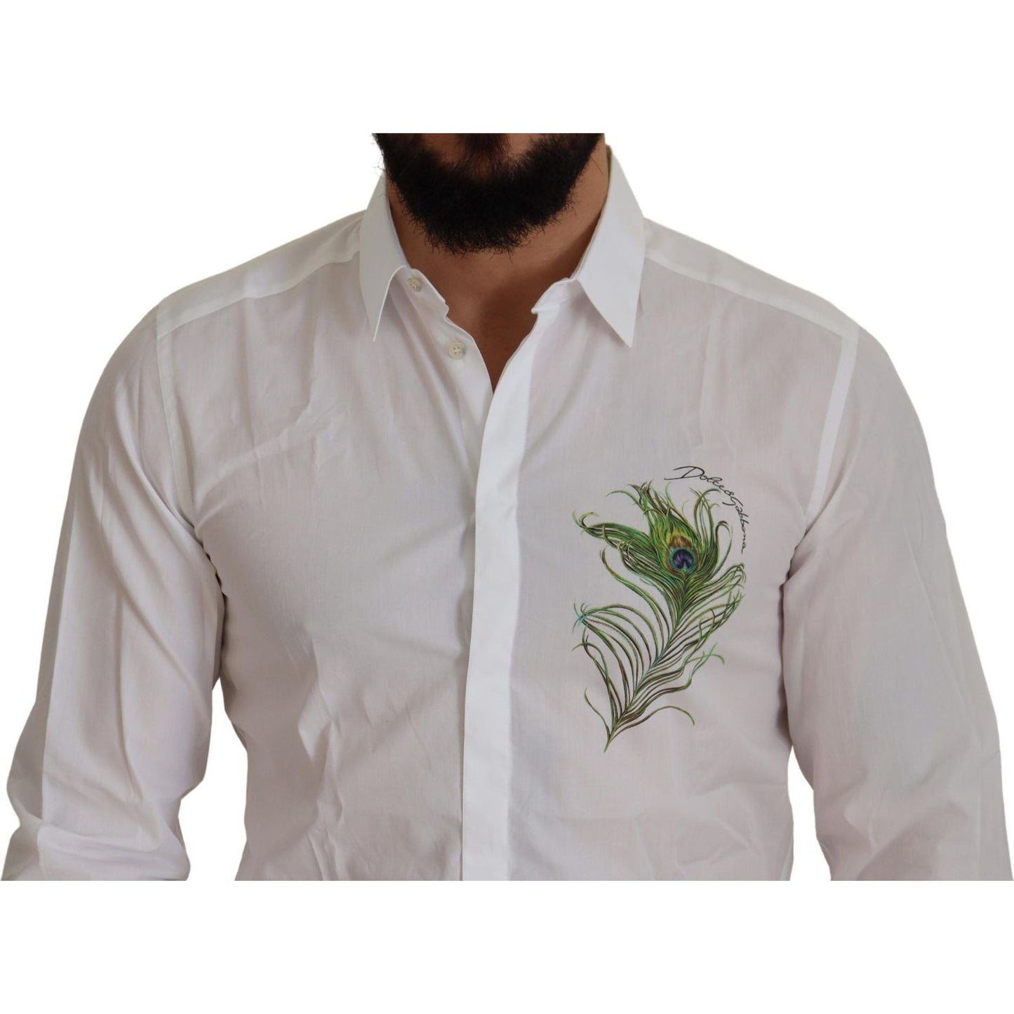 Dolce & Gabbana Elegant White Peacock Feather Dress Shirt Dolce & Gabbana Dark Gray