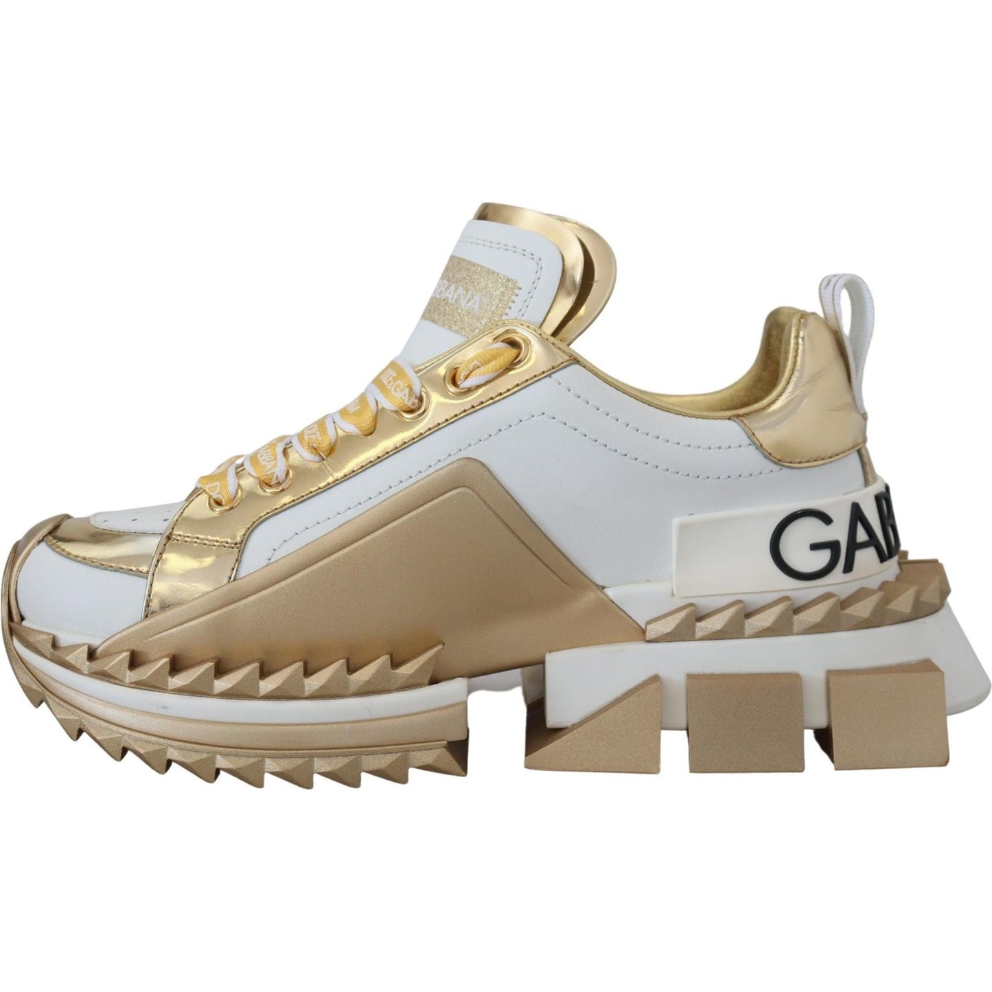 Dolce & Gabbana Elegant White and Gold Leather Sneakers Dolce & Gabbana Rosy Brown