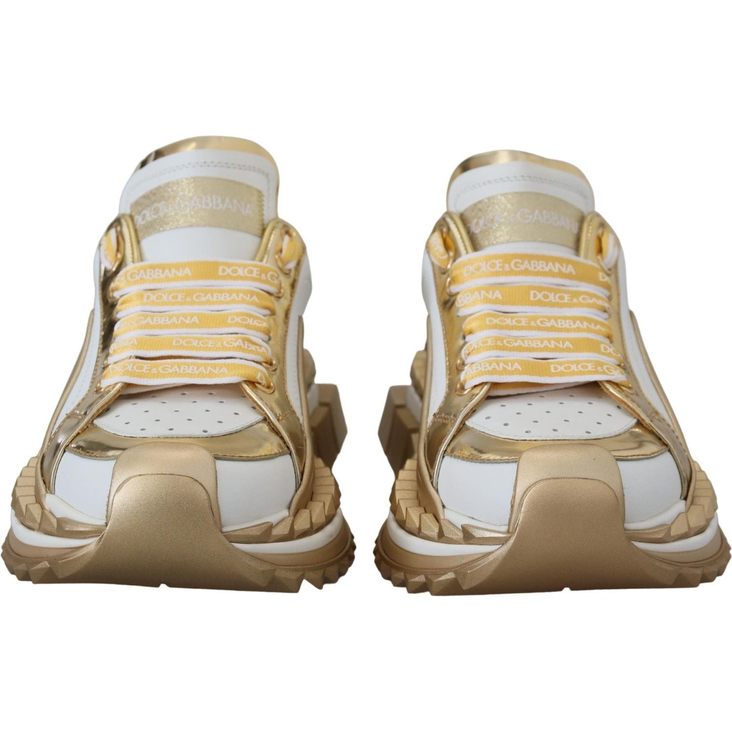 Dolce & Gabbana Elegant White and Gold Leather Sneakers Dolce & Gabbana Rosy Brown