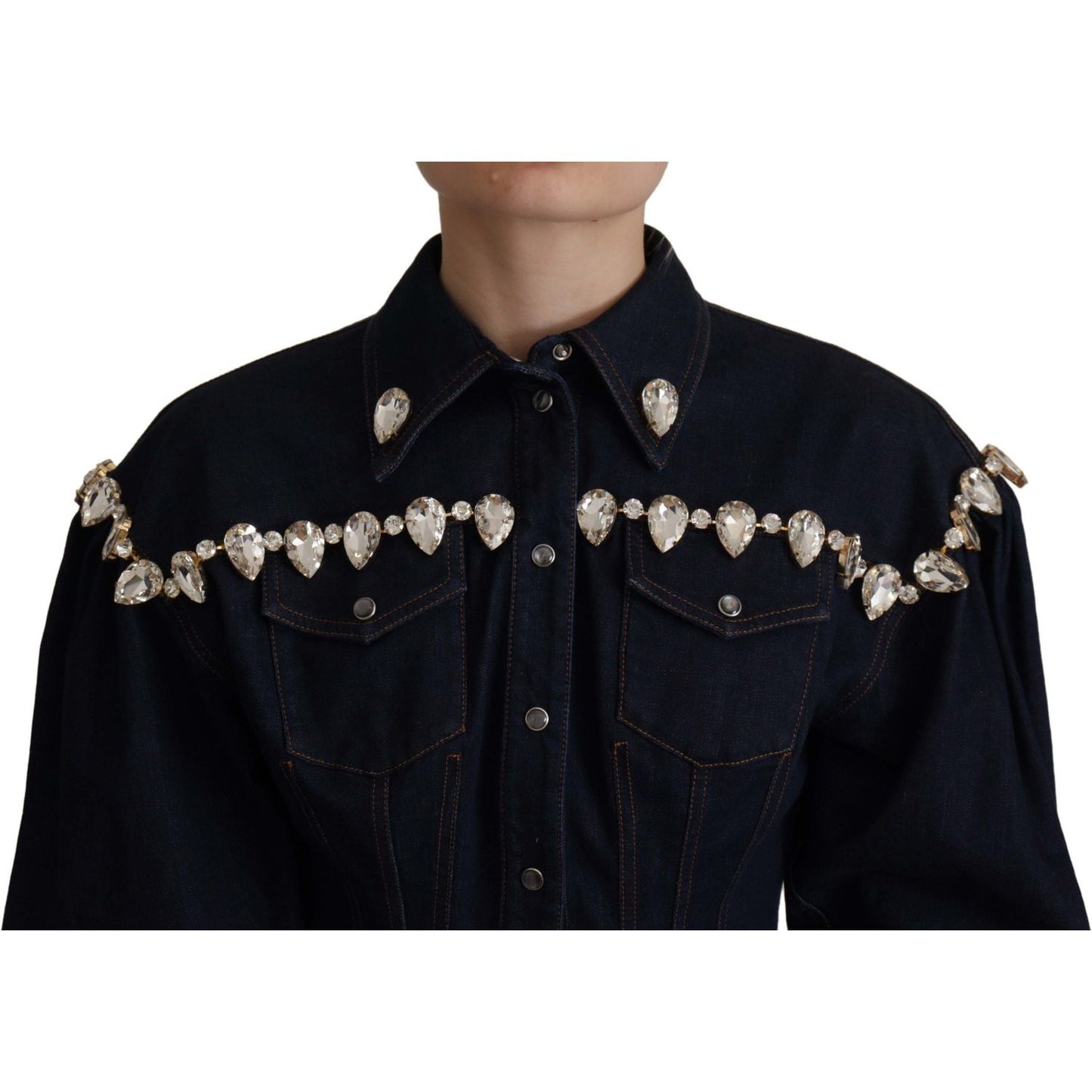 Dolce & Gabbana Elegant Crystal-Embellished Denim Jacket Dolce & Gabbana Black