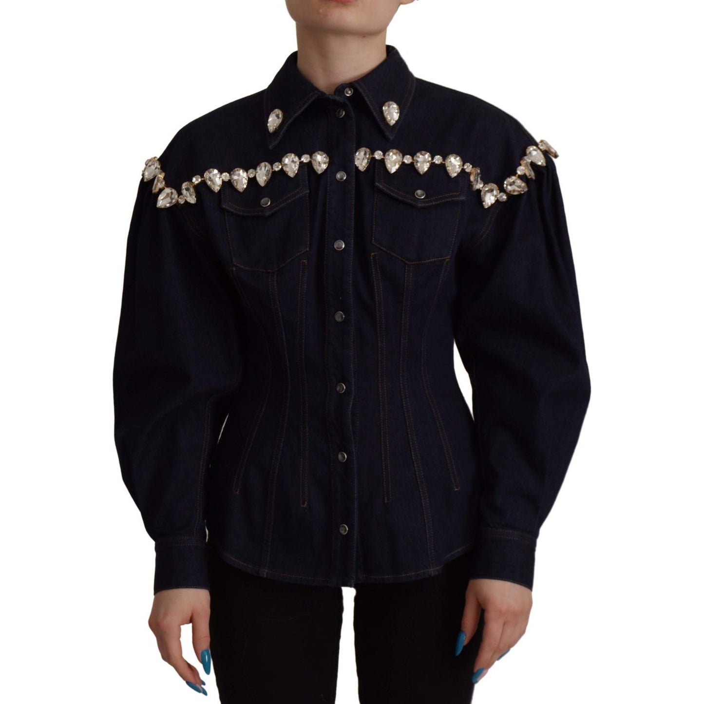 Dolce & Gabbana Elegant Crystal-Embellished Denim Jacket Dolce & Gabbana Black