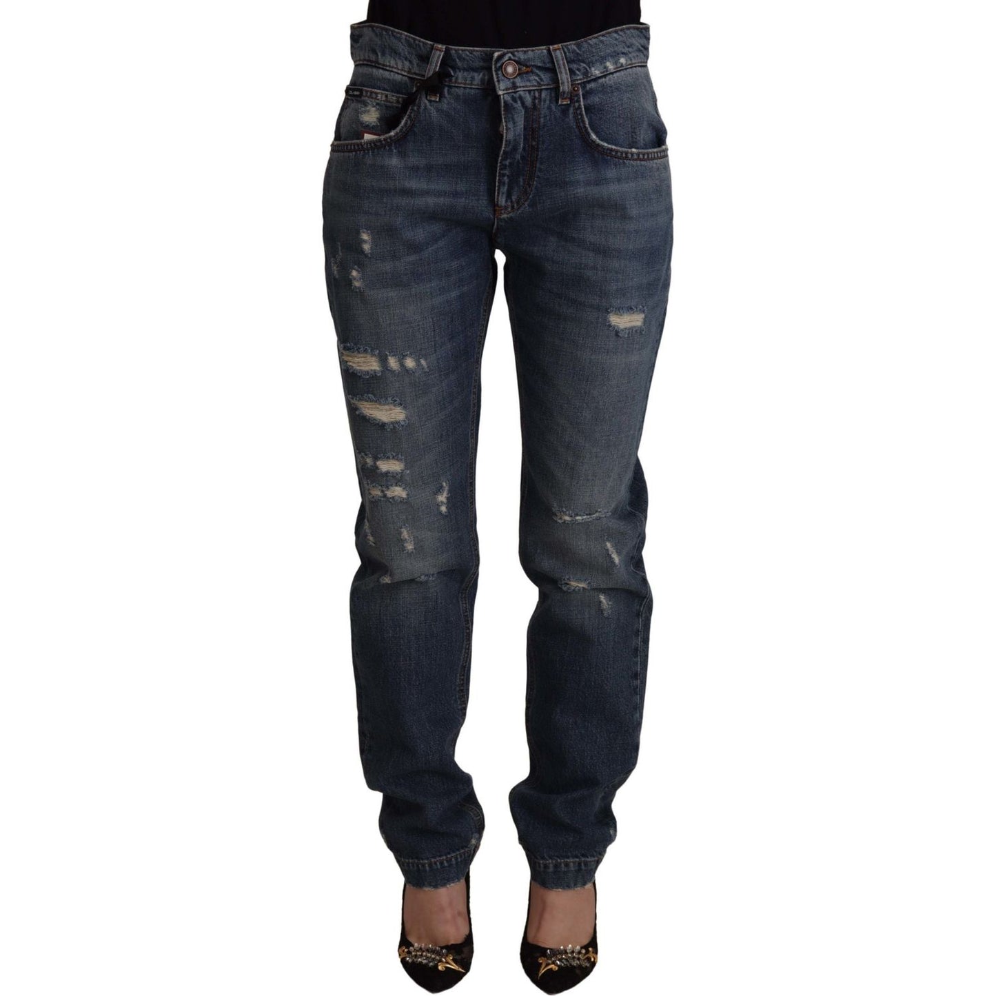 Dolce & Gabbana Chic Boyfriend Cut Mid Waist Denim Jeans Dolce & Gabbana Dark Slate Gray