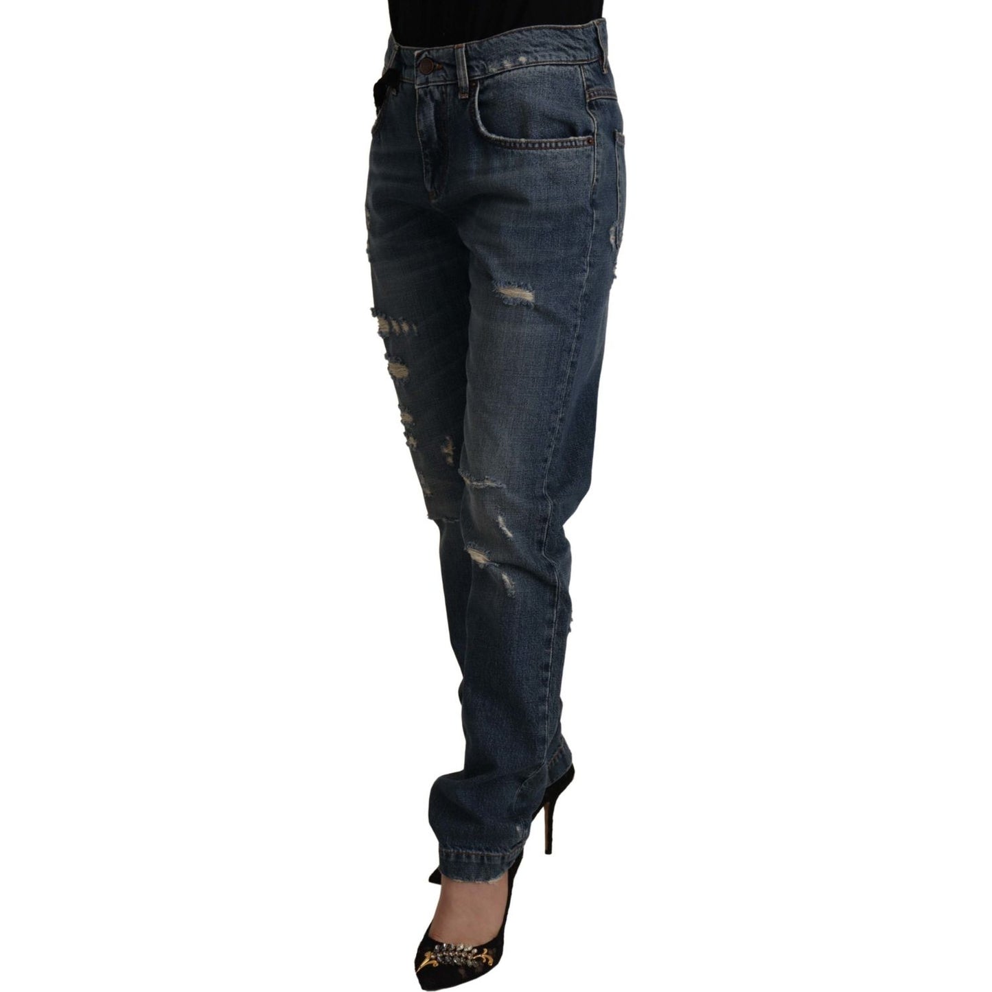 Dolce & Gabbana Chic Boyfriend Cut Mid Waist Denim Jeans Dolce & Gabbana Dark Slate Gray