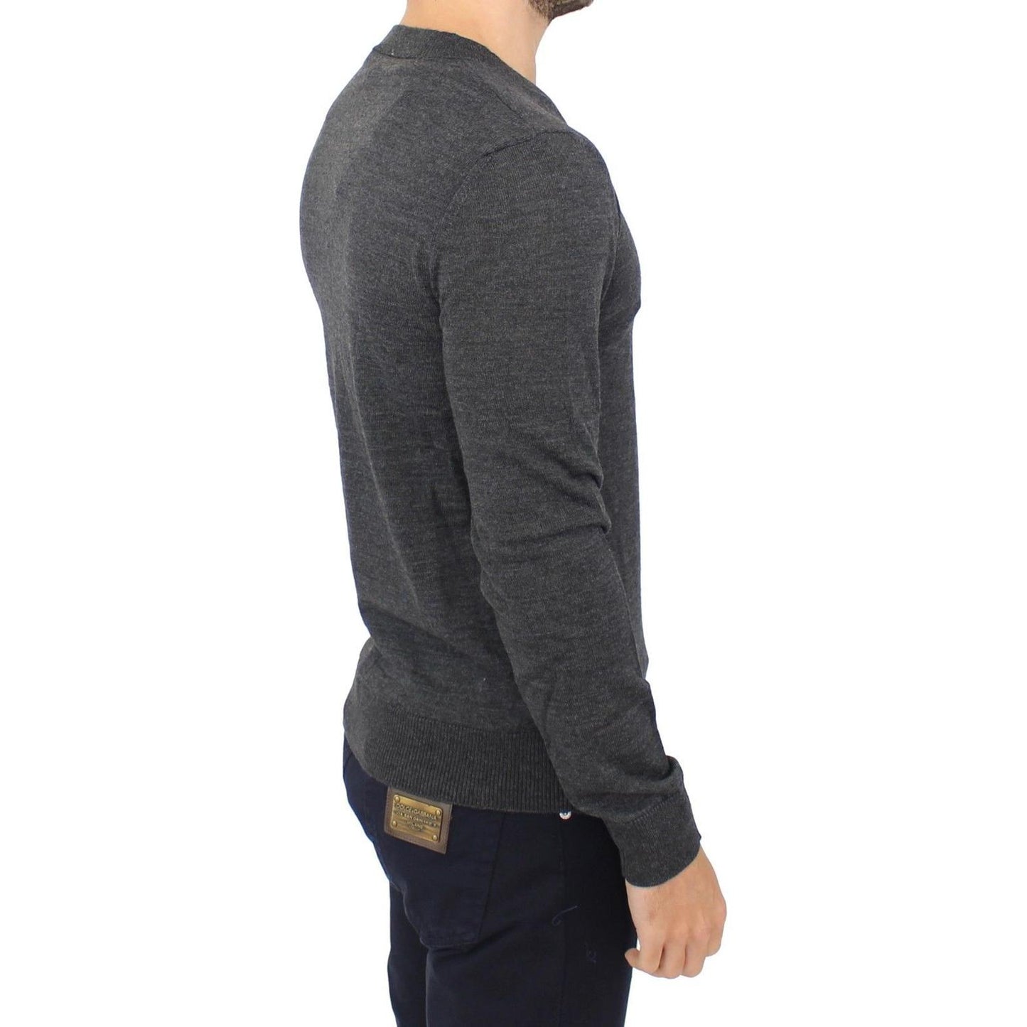 Ermanno Scervino Chic Gray V-Neck Wool Blend Pullover Sweater Ermanno Scervino Dark Slate Gray