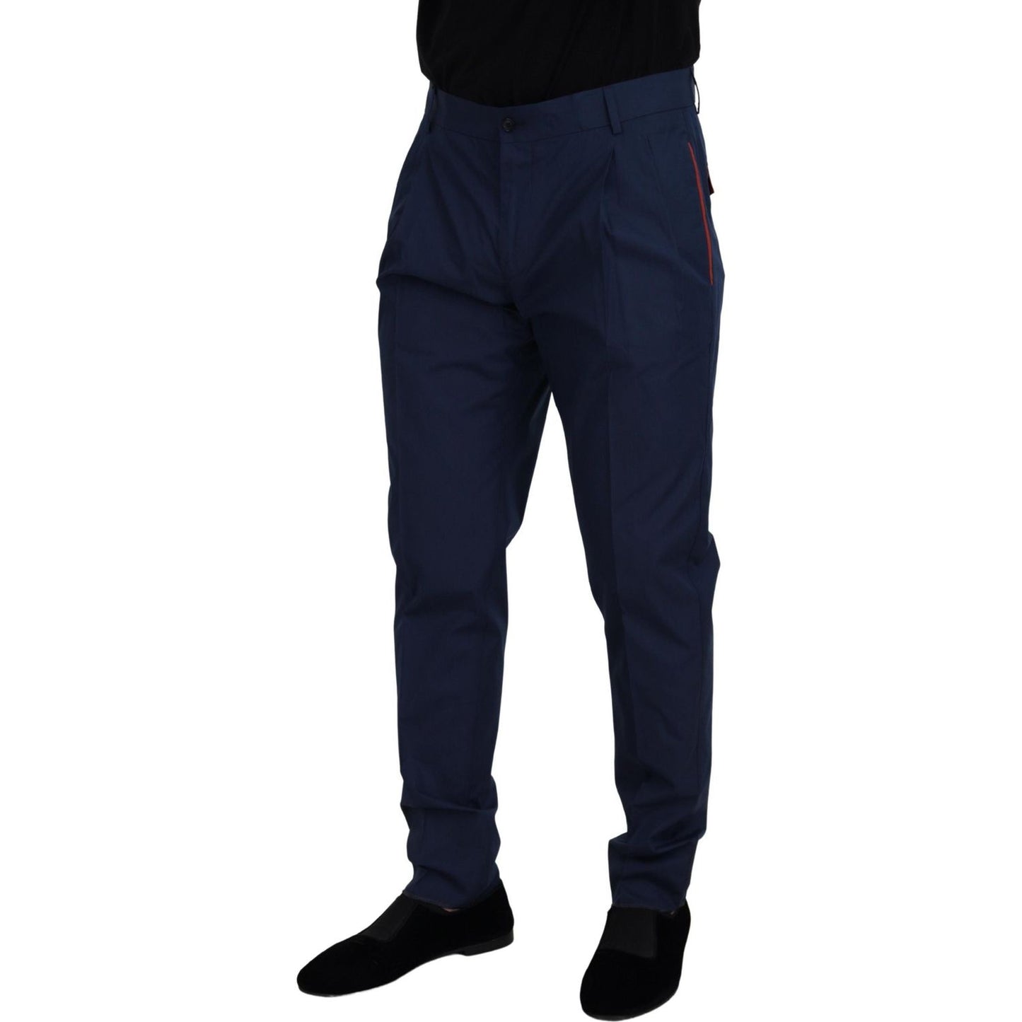 Dolce & Gabbana Elegant Slim Fit Chinos in Blue Silk Blend Dolce & Gabbana Black