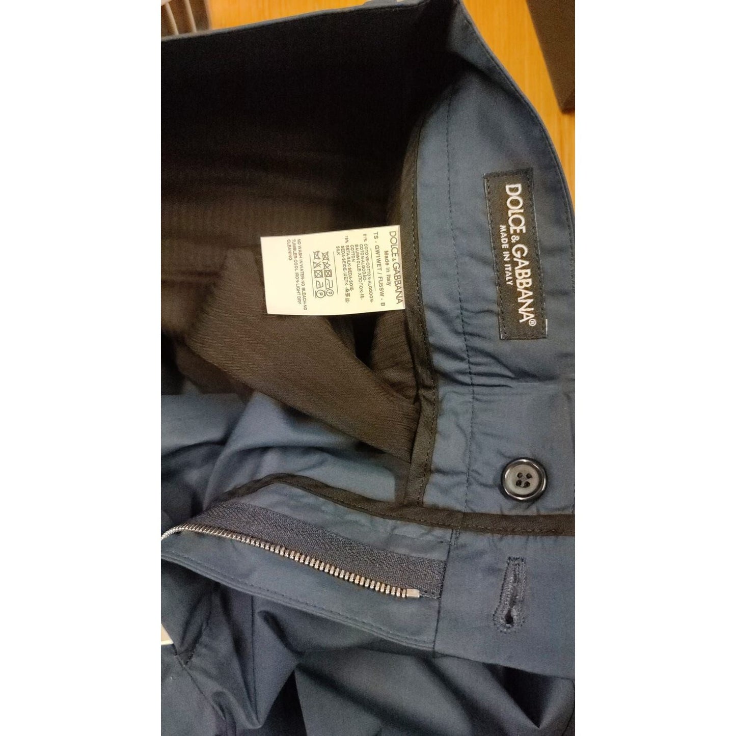 Dolce & Gabbana Elegant Slim Fit Chinos in Blue Silk Blend Dolce & Gabbana Dark Slate Gray