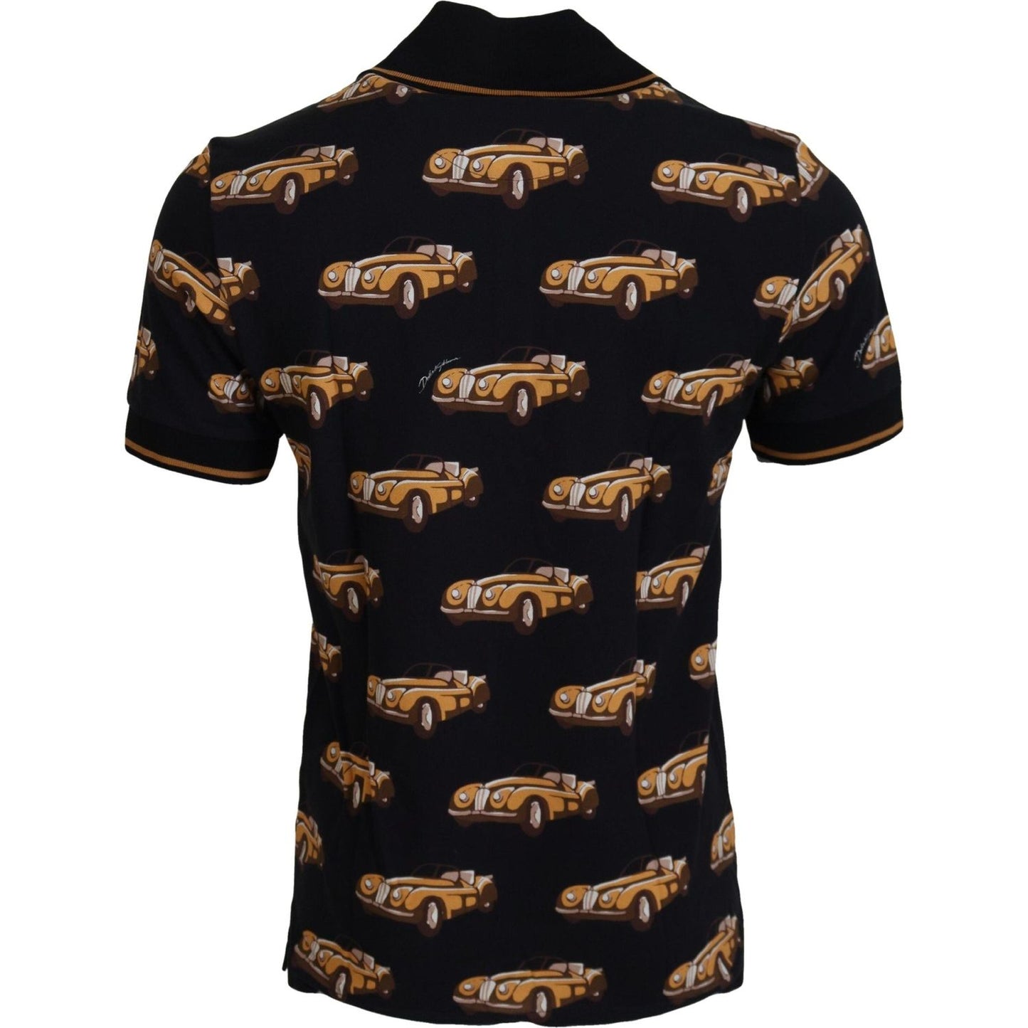 Dolce & Gabbana Elegant Car Print Polo T-Shirt in Black MAN T-SHIRTS Dolce & Gabbana Black