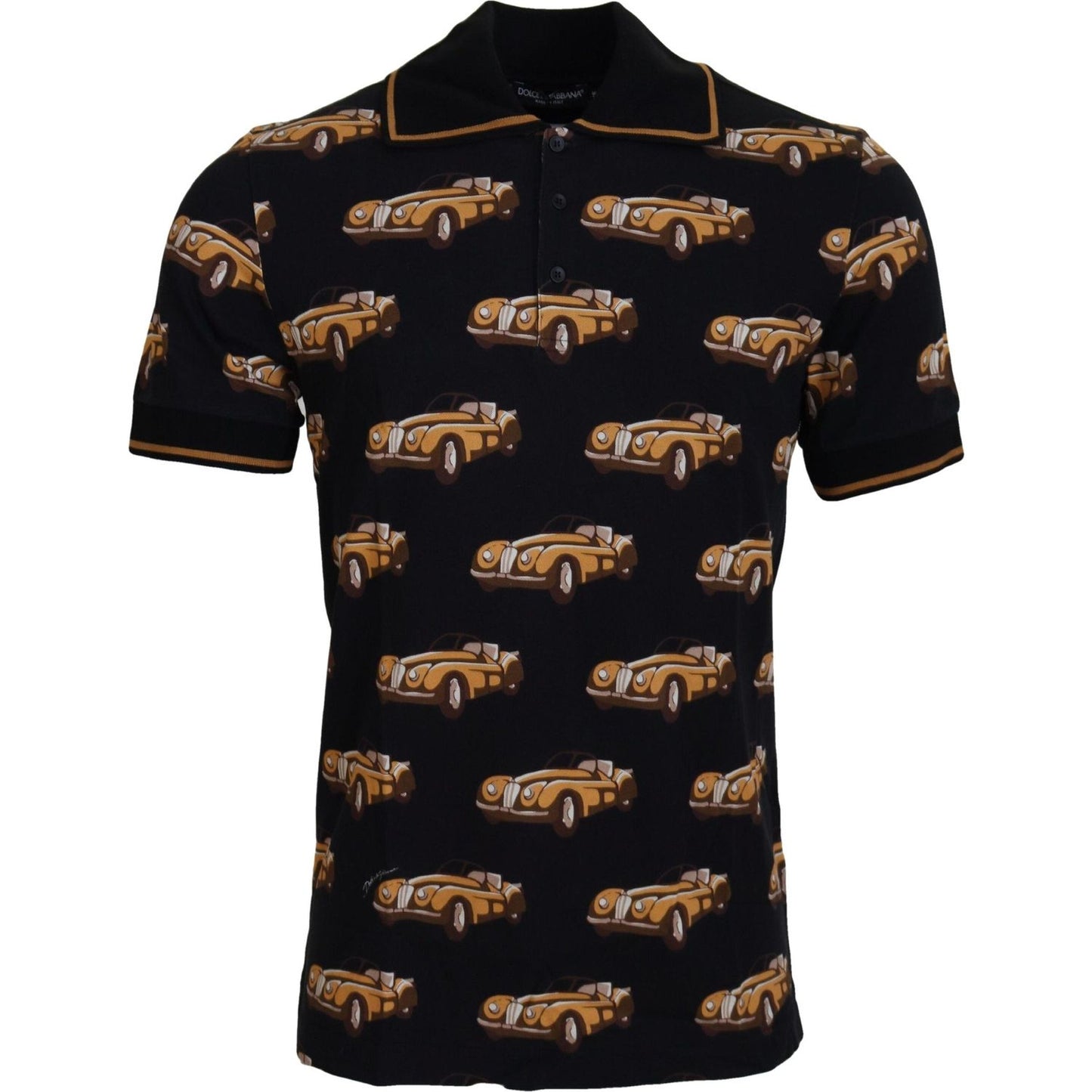 Dolce & Gabbana Elegant Car Print Polo T-Shirt in Black MAN T-SHIRTS Dolce & Gabbana Black