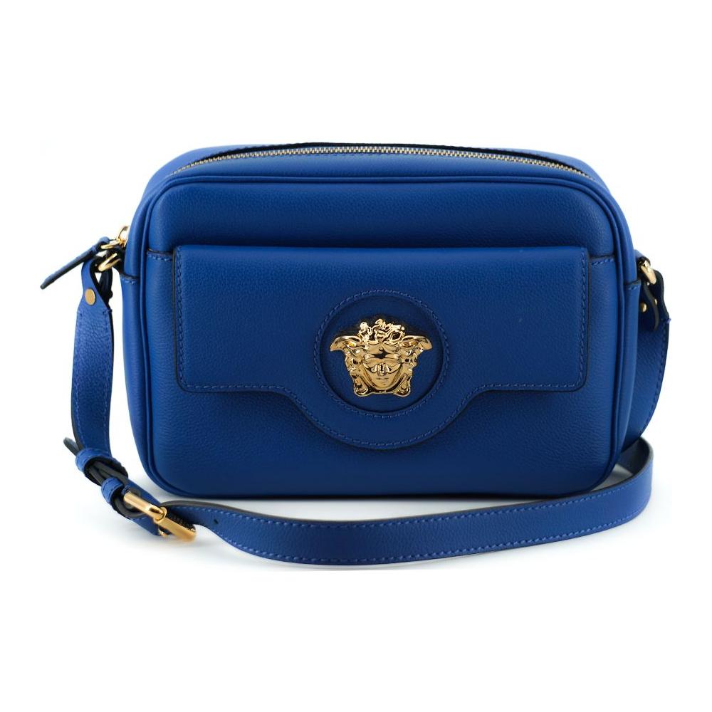 Versace Elegant Blue Calf Leather Camera Case Bag WOMAN SHOULDER BAGS Versace Midnight Blue