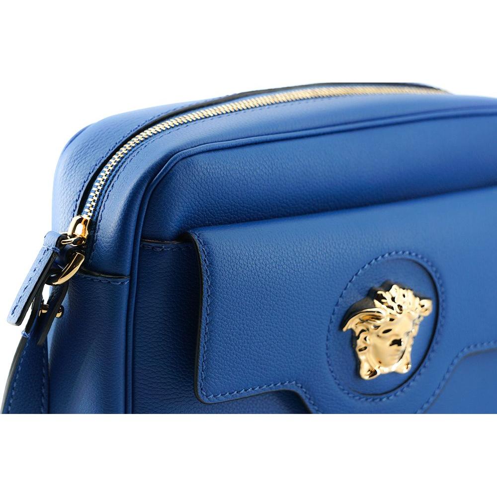 Versace Elegant Blue Calf Leather Camera Case Bag WOMAN SHOULDER BAGS Versace Dark Slate Blue