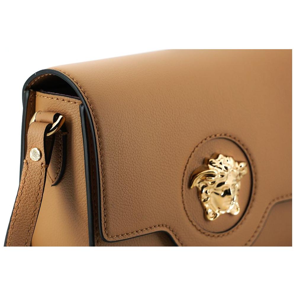 Versace Elegant Calf Leather Shoulder Bag in Brown WOMAN SHOULDER BAGS Versace Sienna