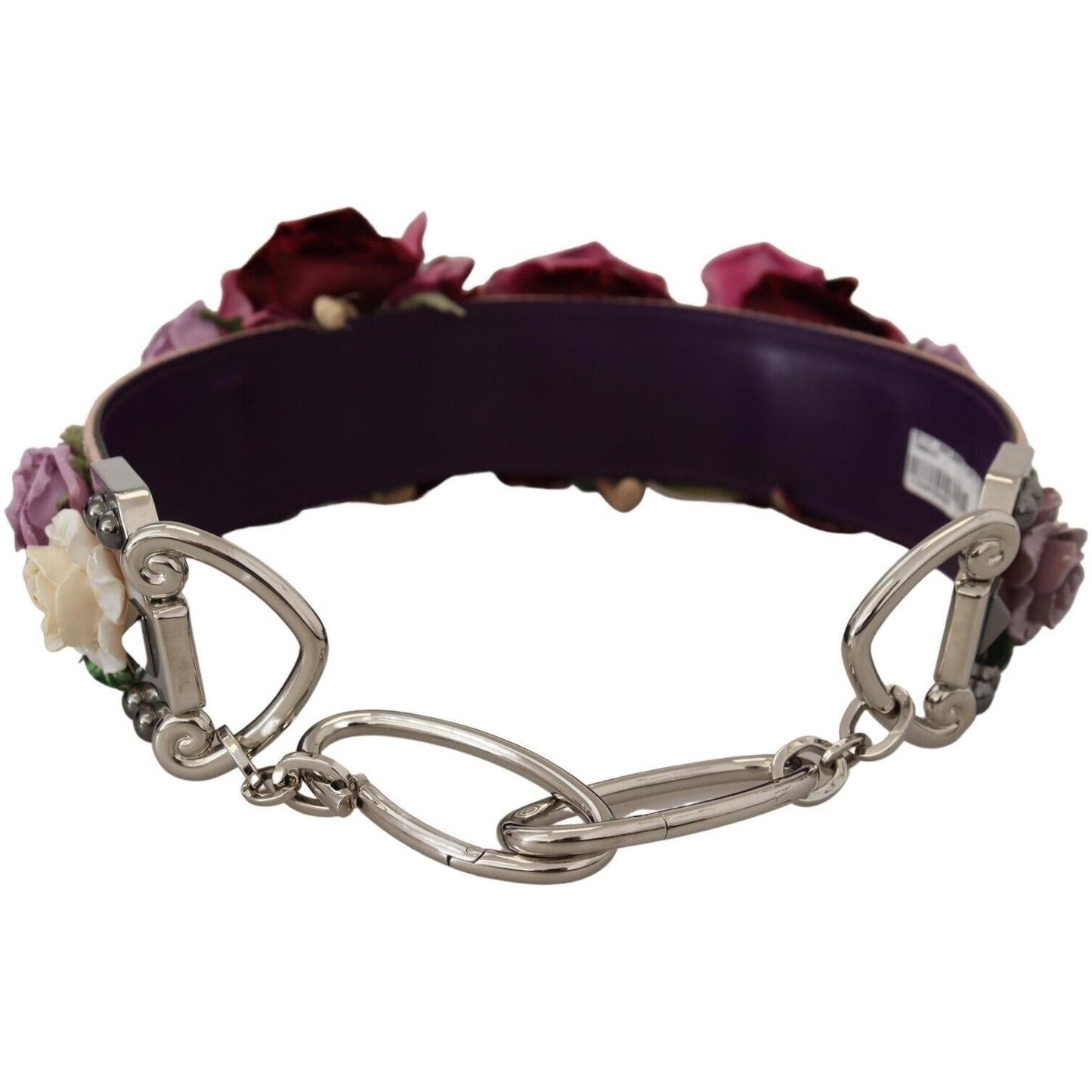 Dolce & Gabbana Beige Floral Leather Shoulder Strap Accessory Dolce & Gabbana Gray
