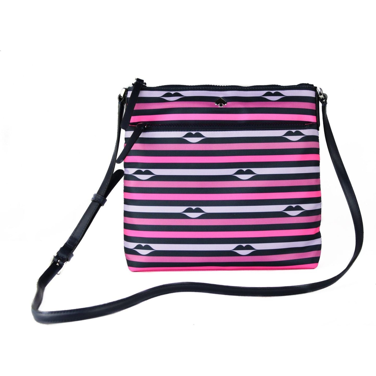Kate Spade Jae Nylon Leather Flat Pink Striped Multi Crossbody HandBag Purse Kate Spade Dark Slate Gray