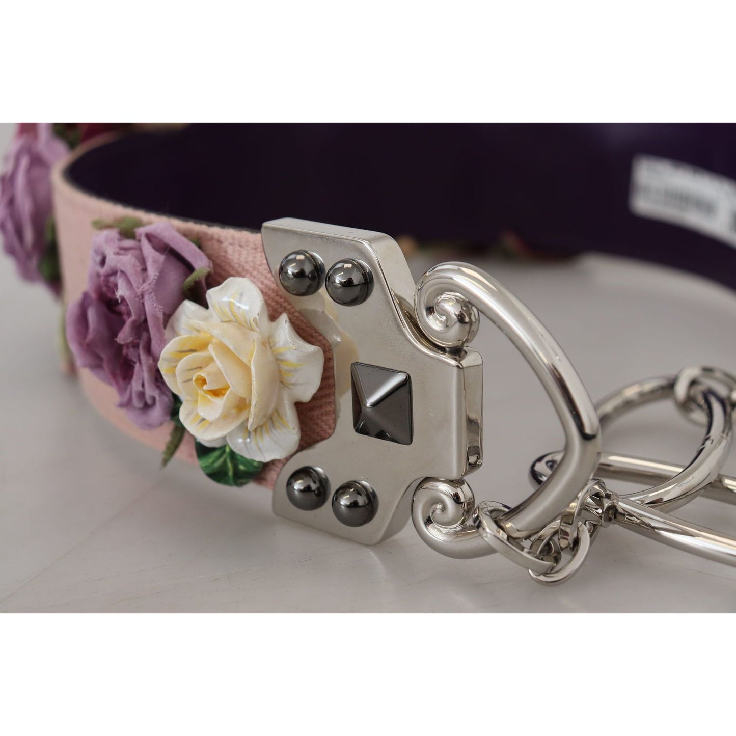 Dolce & Gabbana Beige Floral Leather Shoulder Strap Accessory Dolce & Gabbana Rosy Brown