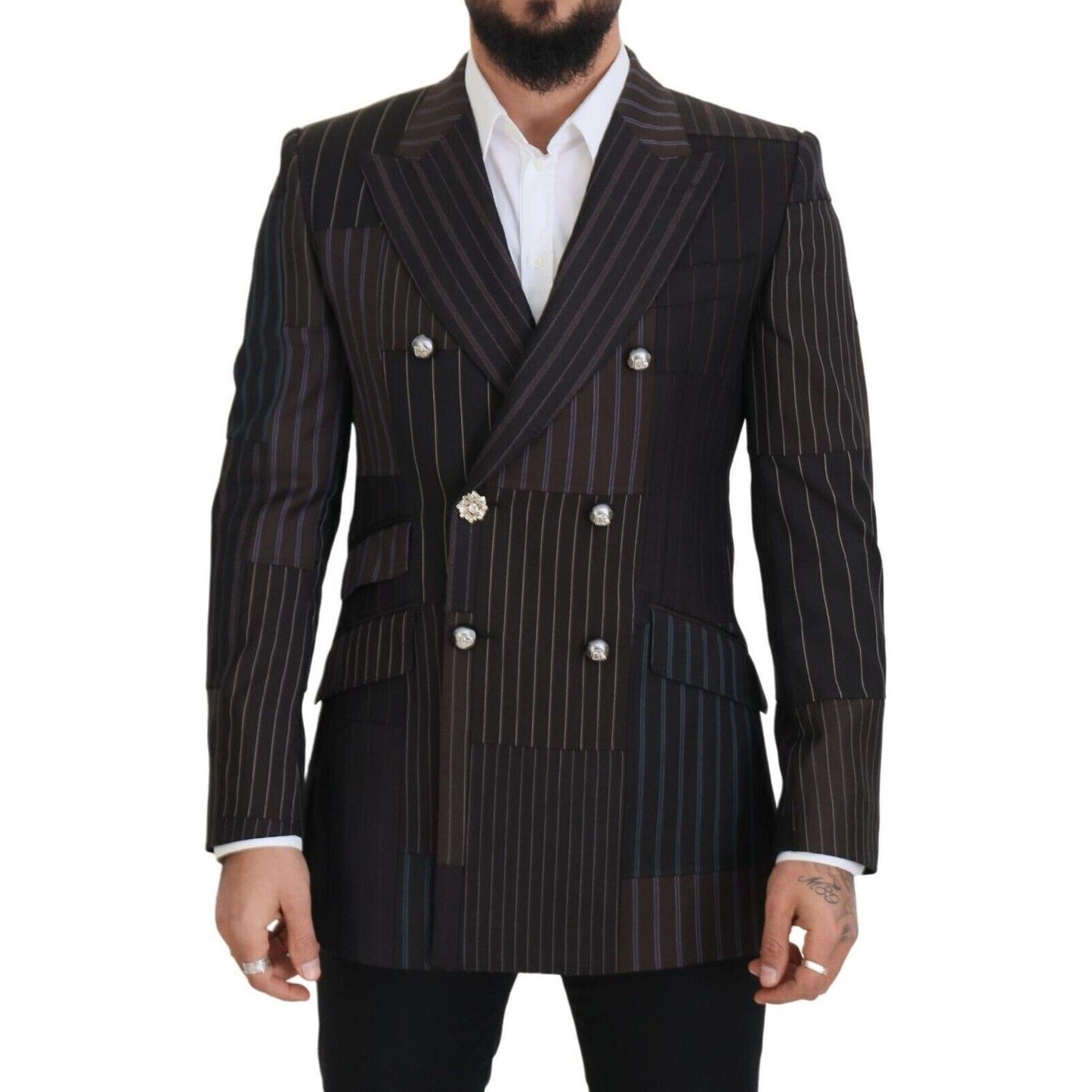 Dolce & Gabbana Multicolor Wool Silk Blend Slim Fit Blazer Dolce & Gabbana Black